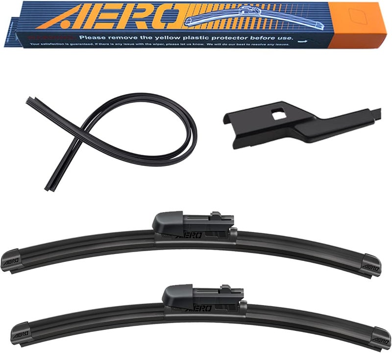 إيرو شفرات مساحات زجاج أمامي متميزة لكل الفصول AERO Avenger مقاس 24 بوصة + 17 بوصة مع قطع مطاط بديلة إضافية كبديل أصلية من المصنع لشيفروليه سبارك 2015-2013 شيفي إكوينوكس وجي إم سي تيرين 2017-2010 (مجموعة من 2) - Image 1