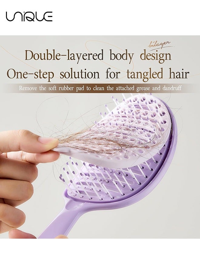 Unique Detangle Hair Brush for Styling Women's Hair - Detangler Hair Brush for Dry Wet Hair - Curved Vented Hairbrush for Faster Drying - Removable Detangling Brush for Thick Curly Straight Hair (Purple) - Image 2