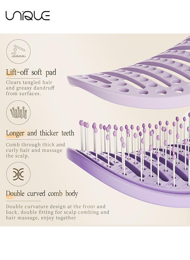 Unique Detangle Hair Brush for Styling Women's Hair - Detangler Hair Brush for Dry Wet Hair - Curved Vented Hairbrush for Faster Drying - Removable Detangling Brush for Thick Curly Straight Hair (Purple) - Image 4
