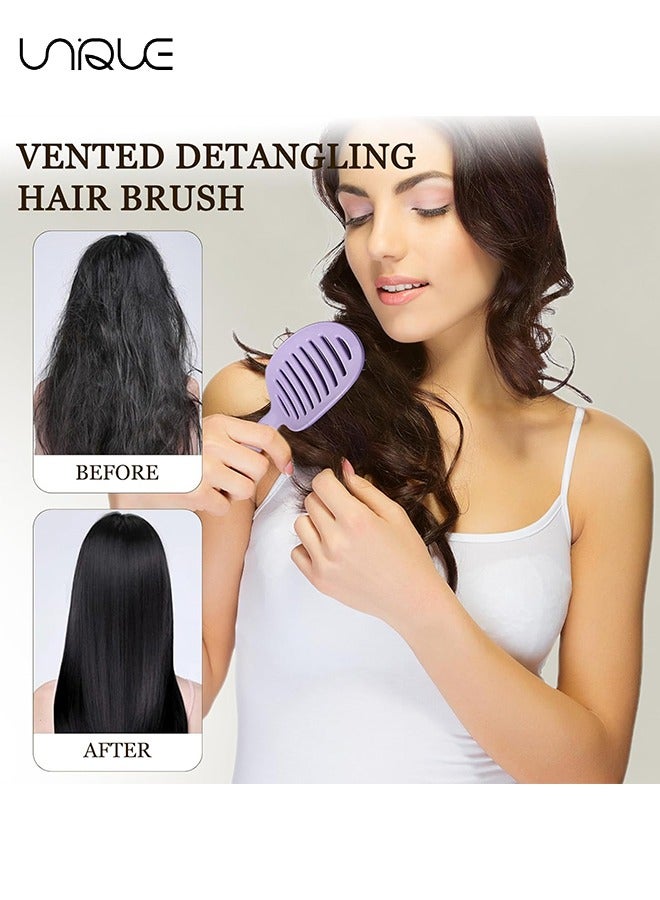 Unique Detangle Hair Brush for Styling Women's Hair - Detangler Hair Brush for Dry Wet Hair - Curved Vented Hairbrush for Faster Drying - Removable Detangling Brush for Thick Curly Straight Hair (Purple) - Image 5