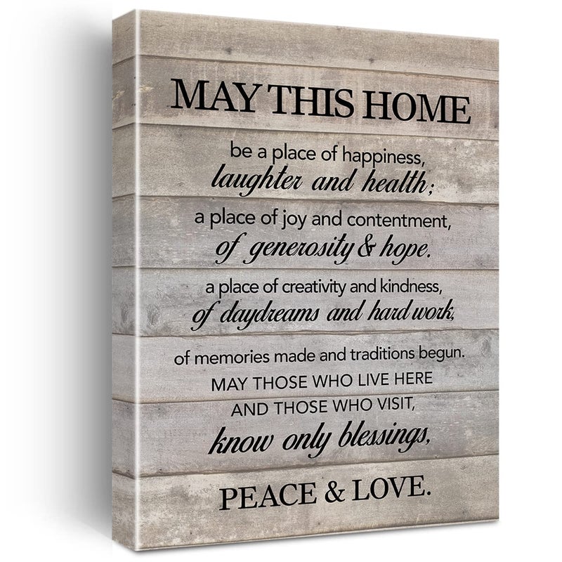 Nurawo New Home Wall Art May This Home Be a Place of Happiness Canvas Print Inspirational Quote Framed Painting for Wall & Tabletop Decor Housewarming Gift - Image 1