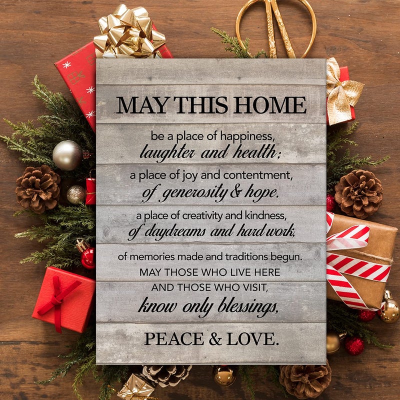 Nurawo New Home Wall Art May This Home Be a Place of Happiness Canvas Print Inspirational Quote Framed Painting for Wall & Tabletop Decor Housewarming Gift - Image 4