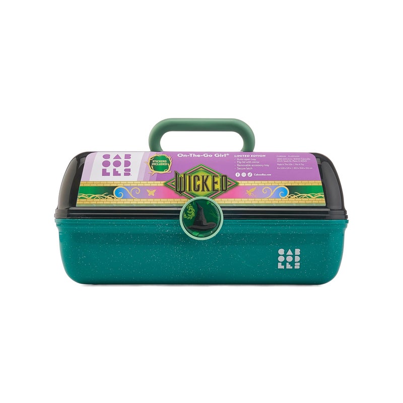 Caboodles On-The-Go Girl Makeup Box, Wicked: For Good Elphaba Essence Limited Edition, Hard Plastic Makeup Organizer Box, Built-In Mirror, Secure Latch, Includes a Wicked-Themed Sticker Sheet - Image 4