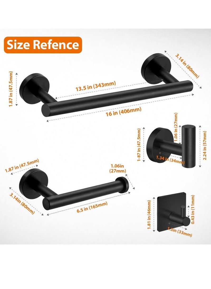 5-Pieces Matte Black Stainless Steel Round Wall Mounted Bathroom Hardware Set