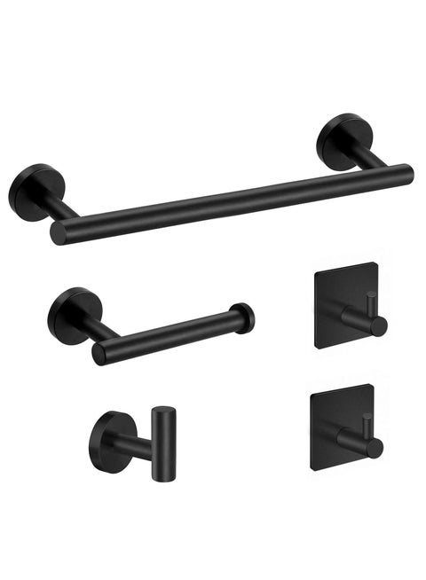 5-Pieces Matte Black Stainless Steel Round Wall Mounted Bathroom Hardware Set