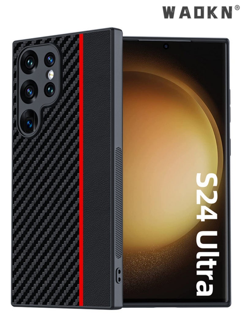 Aramid Fiber Case for Samsung Galaxy S24 Ultra 5G with Carbon Fiber Texture, Super Slim Protective Cover Skin, Soft Touch Sturdy Durable Case, Snap-on Back Cover Compatible with Galaxy S24 Ultra
