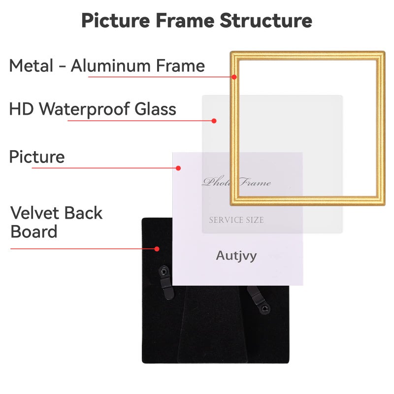 Autjvy 5x5 Picture Frame Set of 2  Matte Gold Modern Simple Thin Aluminum Metal Photo Frames with HD Real Glass  Display for Tabletop and Wall Collage  2 Pack - Image 3