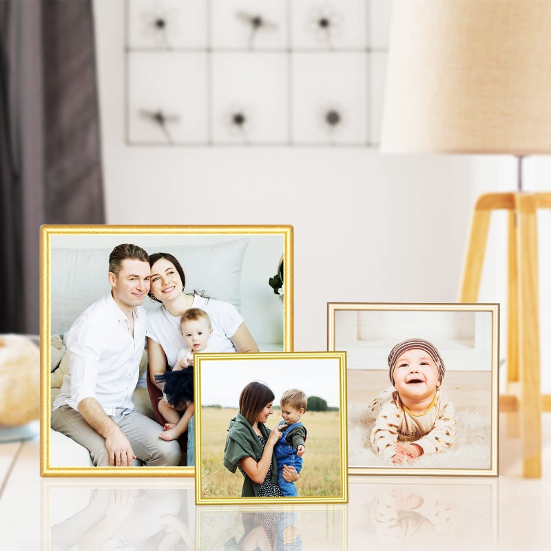 Autjvy 5x5 Picture Frame Set of 2  Matte Gold Modern Simple Thin Aluminum Metal Photo Frames with HD Real Glass  Display for Tabletop and Wall Collage  2 Pack - Image 4