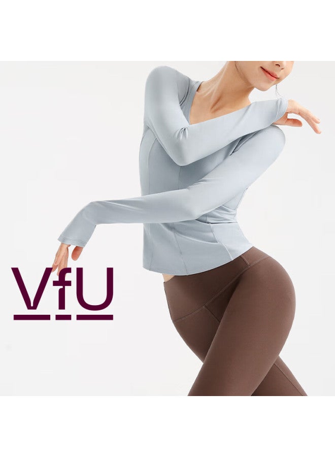 Vfu Women's Long Sleeve Yoga Top Quick-dry Sports Shirt Fitness T-shirt Slim Fit Base Layer Autumn Winter Sea Salt Blue XL - Image 2