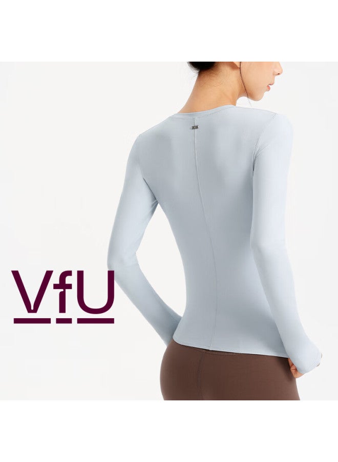 Vfu Women's Long Sleeve Yoga Top Quick-dry Sports Shirt Fitness T-shirt Slim Fit Base Layer Autumn Winter Sea Salt Blue XL - Image 1
