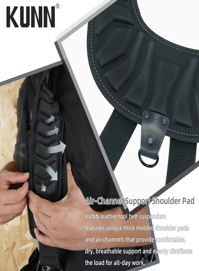 KUNN Leather Tool Belt Suspenders,Hot-Pressing Padder Work Suspenders,Fully-Adjustable Tool Bag Suspender with Phone Holder for Construction,Carpenter,Black - Image 3