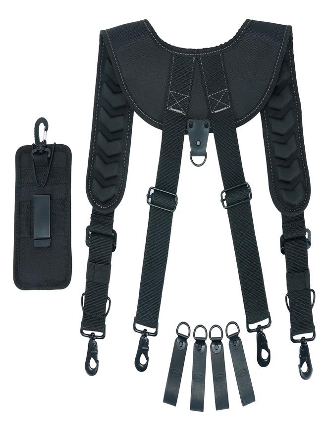 KUNN Leather Tool Belt Suspenders,Hot-Pressing Padder Work Suspenders,Fully-Adjustable Tool Bag Suspender with Phone Holder for Construction,Carpenter,Black - Image 4
