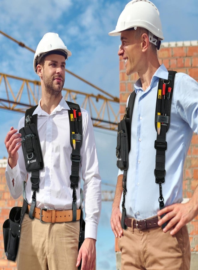KUNN Leather Tool Belt Suspenders,Hot-Pressing Padder Work Suspenders,Fully-Adjustable Tool Bag Suspender with Phone Holder for Construction,Carpenter,Black - Image 5