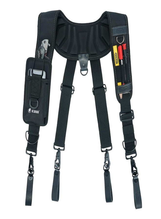 KUNN Leather Tool Belt Suspenders,Hot-Pressing Padder Work Suspenders,Fully-Adjustable Tool Bag Suspender with Phone Holder for Construction,Carpenter,Black - Image 1