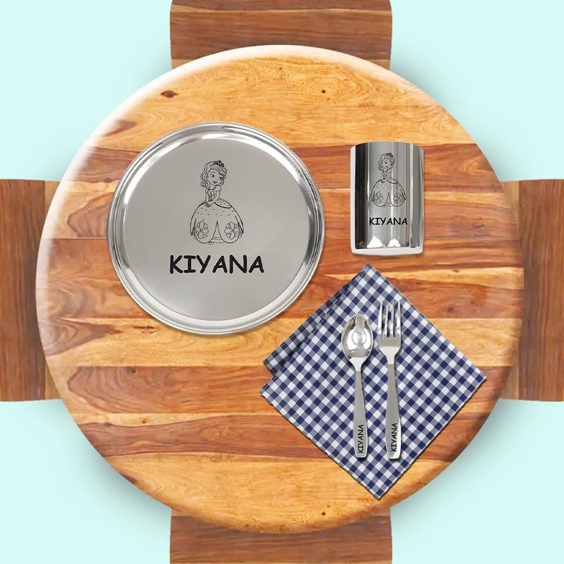 Your Gift Studio Personalized Meal Time 4pcs Combo Gift Set | Stainless Steel Customized Plate Glass Fork Spoon Set | Ideal Gift for Festival Birthday Boys Girls Kids Brother Sister - Image 3