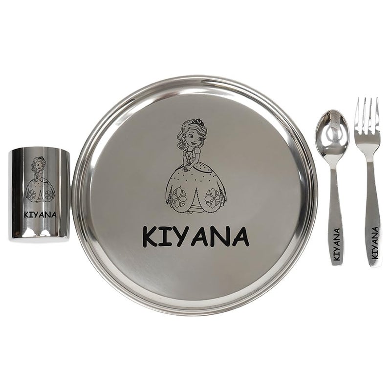 Your Gift Studio Personalized Meal Time 4pcs Combo Gift Set | Stainless Steel Customized Plate Glass Fork Spoon Set | Ideal Gift for Festival Birthday Boys Girls Kids Brother Sister - Image 1