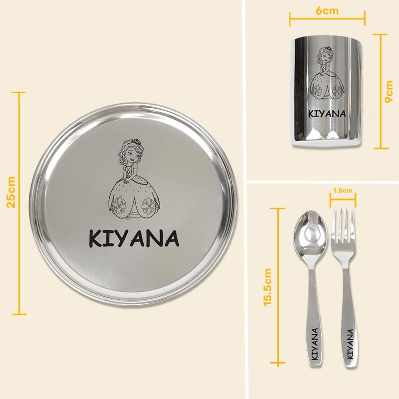 Your Gift Studio Personalized Meal Time 4pcs Combo Gift Set | Stainless Steel Customized Plate Glass Fork Spoon Set | Ideal Gift for Festival Birthday Boys Girls Kids Brother Sister - Image 5