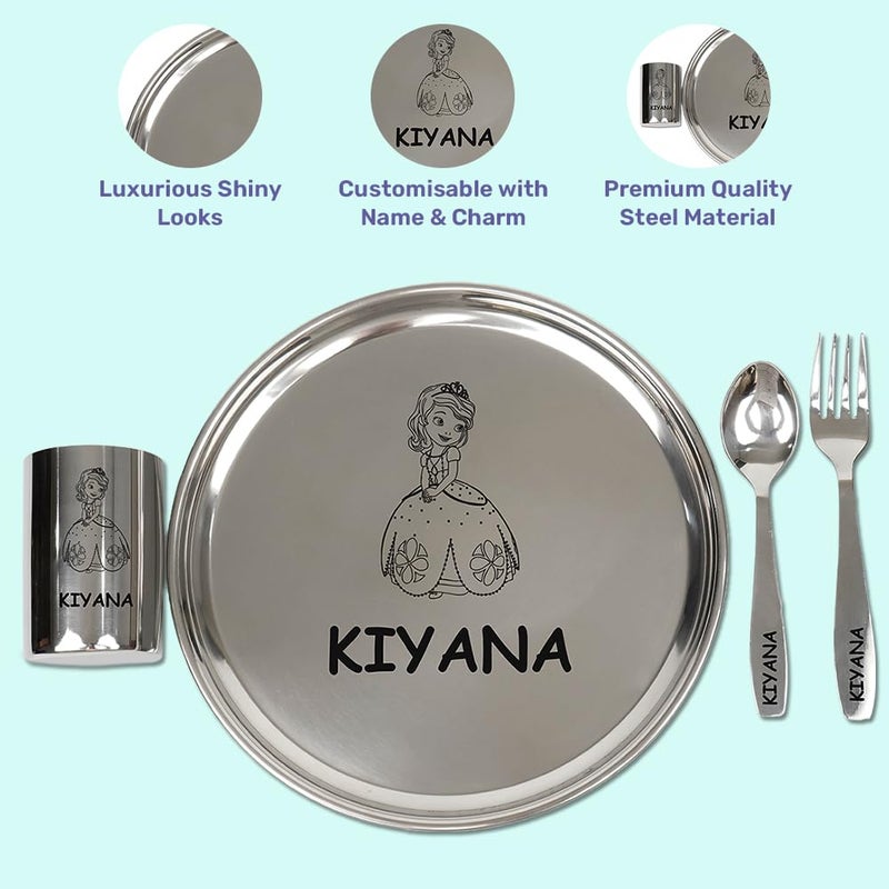 Your Gift Studio Personalized Meal Time 4pcs Combo Gift Set | Stainless Steel Customized Plate Glass Fork Spoon Set | Ideal Gift for Festival Birthday Boys Girls Kids Brother Sister - Image 4