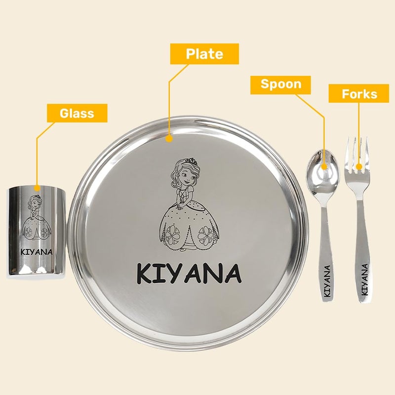 Your Gift Studio Personalized Meal Time 4pcs Combo Gift Set | Stainless Steel Customized Plate Glass Fork Spoon Set | Ideal Gift for Festival Birthday Boys Girls Kids Brother Sister - Image 2