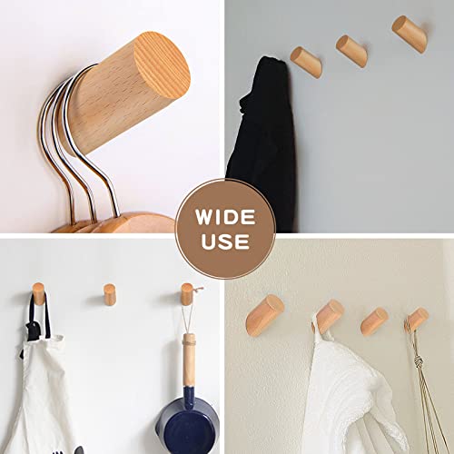 Felidio Wood Wall Hooks, 3 Pack Rustic Coat Hook Wall-Mounted, Decorative Hooks for Hanging Coats Hats Towels Robes Hat Rack for Wall (Beech Wood) - Image 4