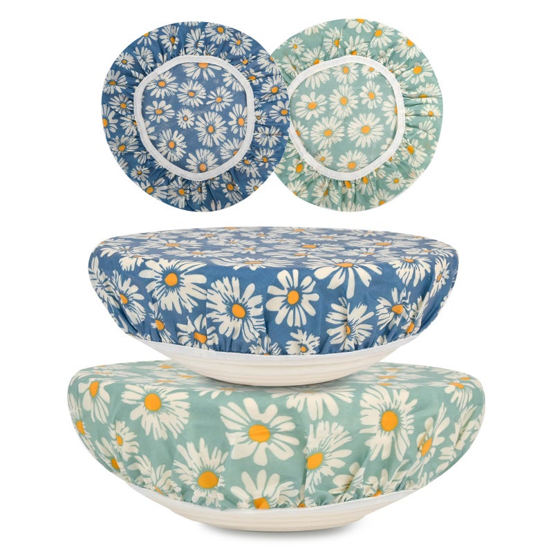 BERBAM Reusable Bowl Covers for Bread Proofingï¼ˆ2 Largeï¼‰- Cotton Beeswax Bowl Covers Reusable with Elastic Rim, Sourdough Bowl Cover for Food Storage and Food Preservation (10INCH) (daisy) - Image 1