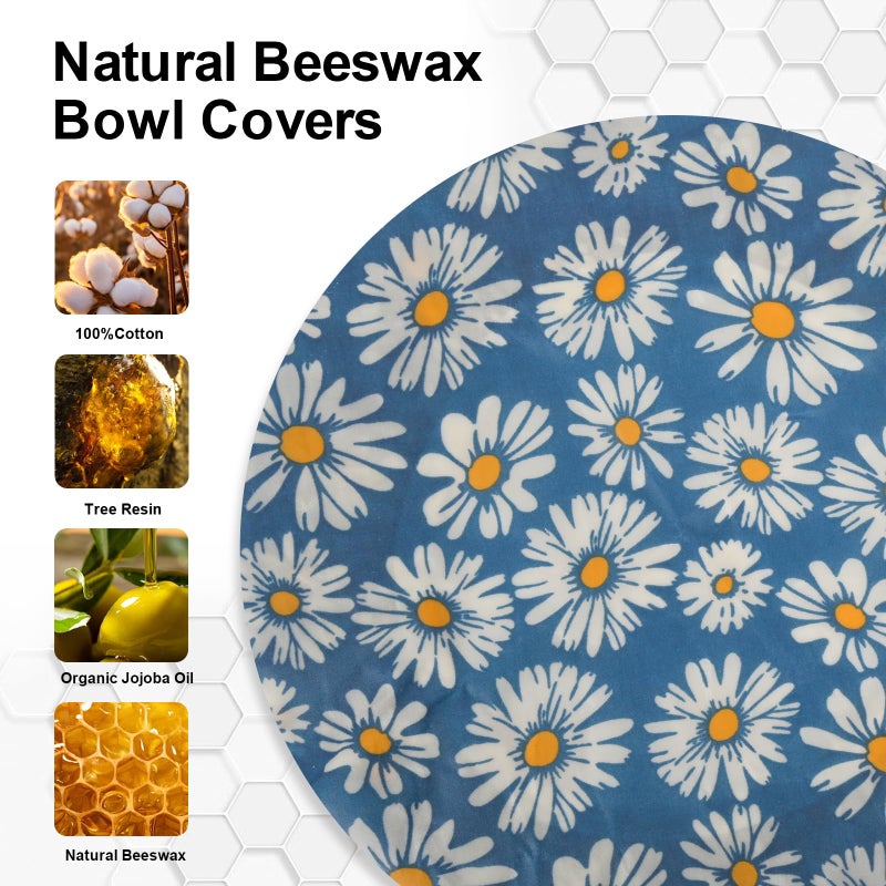 BERBAM Reusable Bowl Covers for Bread Proofingï¼ˆ2 Largeï¼‰- Cotton Beeswax Bowl Covers Reusable with Elastic Rim, Sourdough Bowl Cover for Food Storage and Food Preservation (10INCH) (daisy) - Image 4