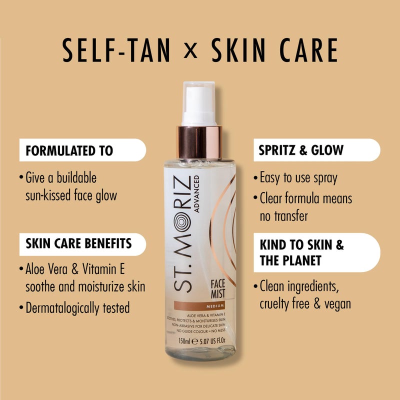 St. Moriz Advanced Self Tanner Face Mist, Sunless Tanning Spray (Medium, 5.07 Fl Oz) - Quick Tan Clear Bronzing Spray with Aloe Vera & Vitamin E â€“ Gradual Self Tan for Face - Fake Tan Spray - Image 2
