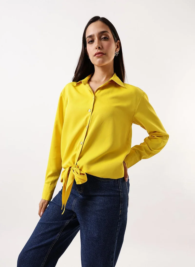 Dennis Lingo Women's Sulphur Poly Twill Solid T-Shirt Regular Fit Tops