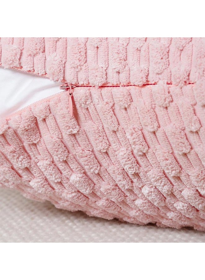 MADIZZ Pack of 2 Boho Striped Corduroy Throw Pillow Covers 20x20 Inch Light Pink Soft Decorative Cushion Cover for Bedroom Sofa Pillow Shell - Image 4