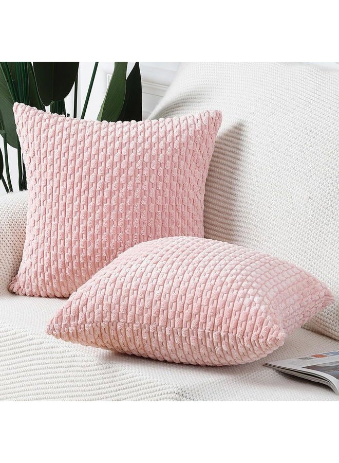 MADIZZ Pack of 2 Boho Striped Corduroy Throw Pillow Covers 20x20 Inch Light Pink Soft Decorative Cushion Cover for Bedroom Sofa Pillow Shell - Image 2