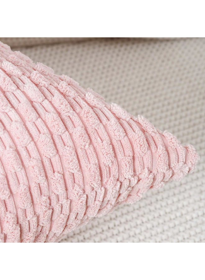 MADIZZ Pack of 2 Boho Striped Corduroy Throw Pillow Covers 20x20 Inch Light Pink Soft Decorative Cushion Cover for Bedroom Sofa Pillow Shell - Image 3
