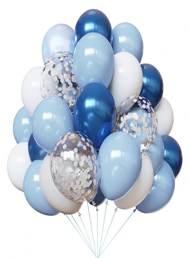 YMSZ Blue and White Balloons, 67pcs 12 Inch Blue Balloon and White Silver Confetti Balloons for Baby Shower, Birthday, Bridal, Wedding Party Decoration - Image 1