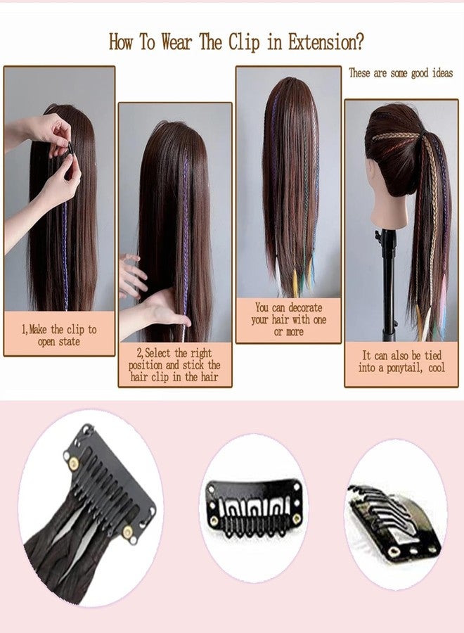 فانين وصلات شعر بيبي بريدز، 3 قطع من الضفائر في وصلة شعر واحدة بمشبك، شعر أمامي جانبي، ذيل حصان، قطع شعر صناعية بطول 22 بوصة للنساء والأطفال والفتيات (أسود طبيعي) - Image 4