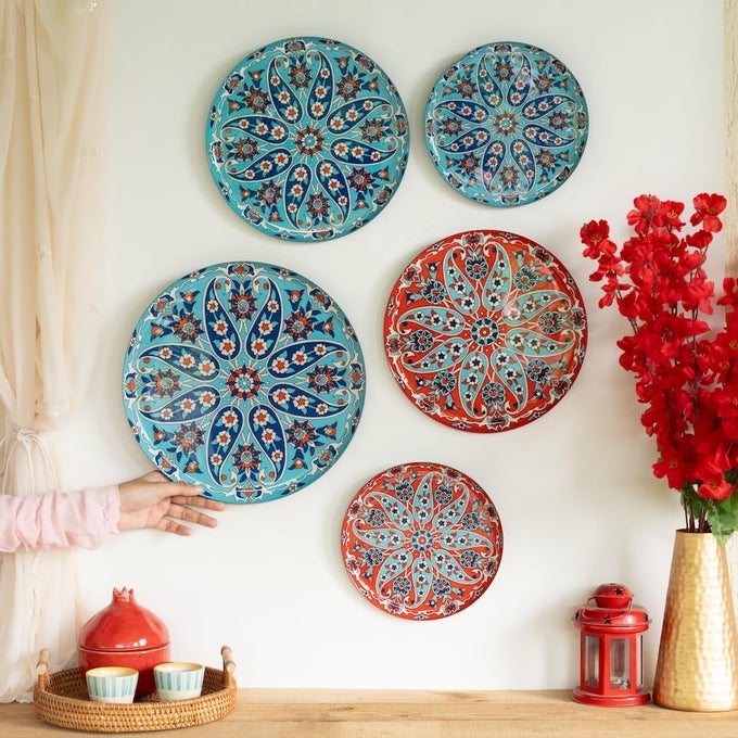 TURKISH WALL PLATES FOR HOME DECORATION WALL DECOR ITEMS FOR LIVING ROOM METAL WALL DCOR GIFT ITEMS FOR WOMEN AND MEN HOME DCOR GIFT ITEMS SET OF 5 PLATES