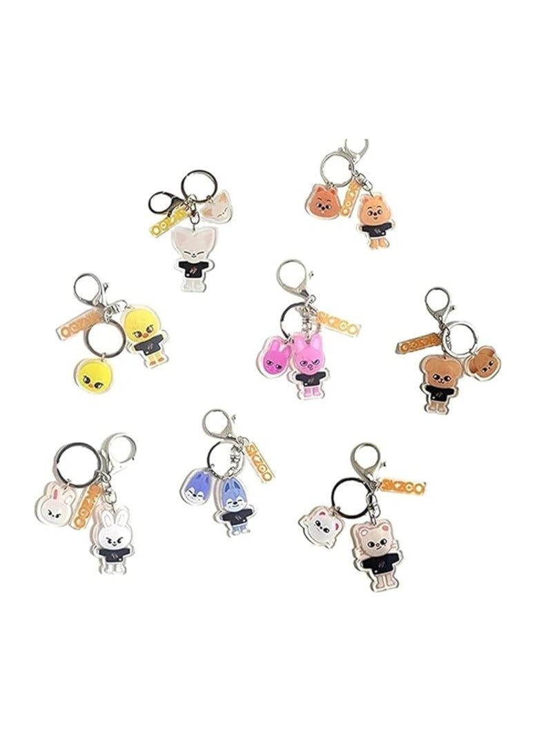general 8 Pieces Stray Kids SKZoo Keychain Set : Cute Acrylic Cartoon Keychain with Double Sided SKZ Animal Patterns - Fans and kids backpack and mobile phone charms! - Image 1