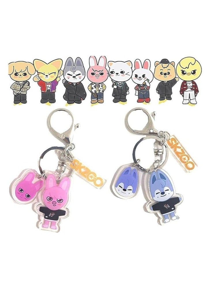 general 8 Pieces Stray Kids SKZoo Keychain Set : Cute Acrylic Cartoon Keychain with Double Sided SKZ Animal Patterns - Fans and kids backpack and mobile phone charms! - Image 2