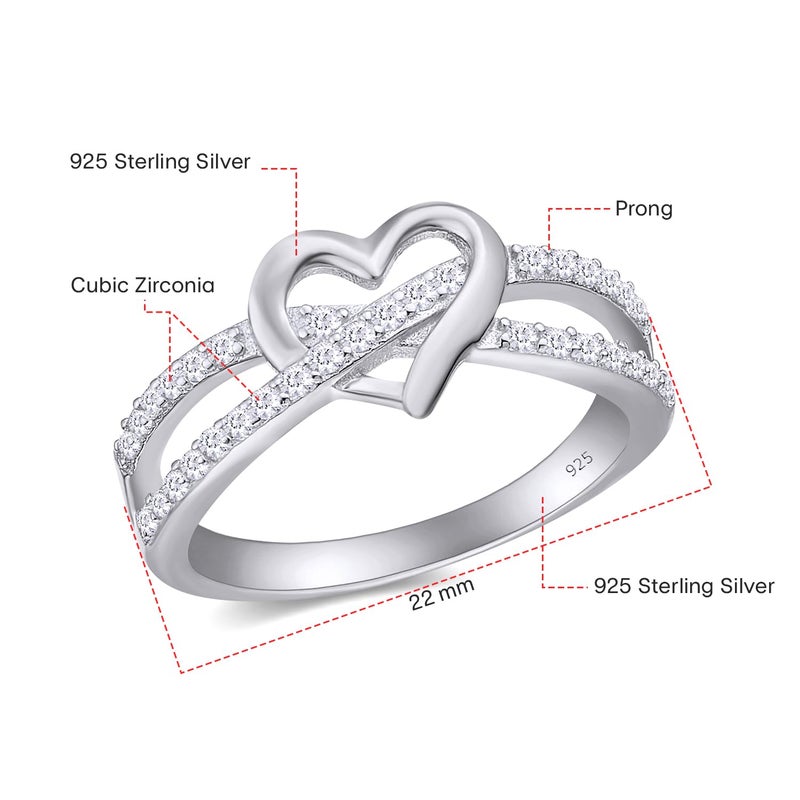 AFFY Infinity Heart Promise Ring Round White Cubic Zirconia Split Shank Jewelry for Women in 14K White Gold Over Sterling Silver Gift For Her Jewelry Ring Size-7 - Image 2