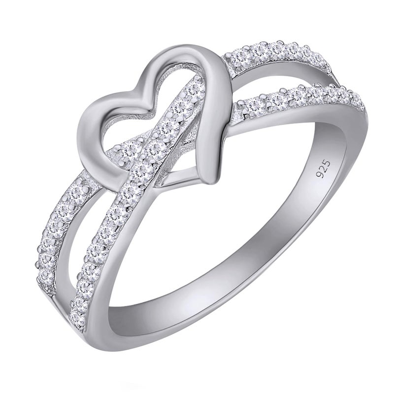 AFFY Infinity Heart Promise Ring Round White Cubic Zirconia Split Shank Jewelry for Women in 14K White Gold Over Sterling Silver Gift For Her Jewelry Ring Size-7 - Image 1