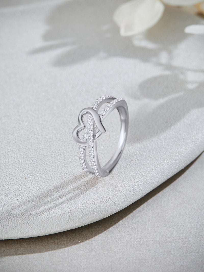 AFFY Infinity Heart Promise Ring Round White Cubic Zirconia Split Shank Jewelry for Women in 14K White Gold Over Sterling Silver Gift For Her Jewelry Ring Size-7 - Image 5