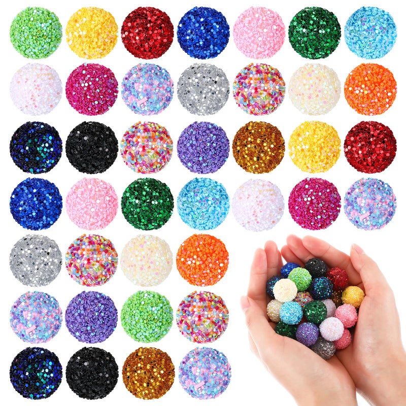 Loetere 40 Pcs 20 mm Rhinestone Beads Bulk Crystal Round Disco Ball Chunky Bubblegum Beads for Pens Bracelets Charms Craft European Style Jewelry Making Supplies Christmas (Glitter) - Image 1