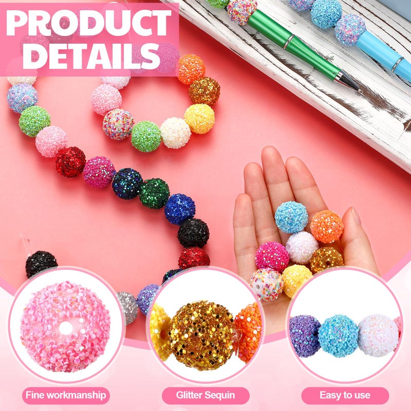 Loetere 40 Pcs 20 mm Rhinestone Beads Bulk Crystal Round Disco Ball Chunky Bubblegum Beads for Pens Bracelets Charms Craft European Style Jewelry Making Supplies Christmas (Glitter) - Image 3