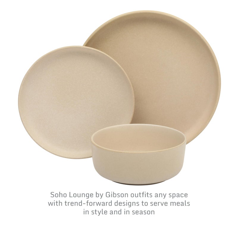 Gibson Elite Pasco 12 Piece (Service for 4) Plates and Bowls Reactive Glaze Dishes Stoneware Ceramic Dinnerware Set - Taupe - Image 3