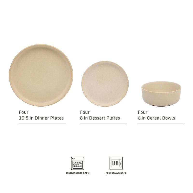 Gibson Elite Pasco 12 Piece (Service for 4) Plates and Bowls Reactive Glaze Dishes Stoneware Ceramic Dinnerware Set - Taupe - Image 2