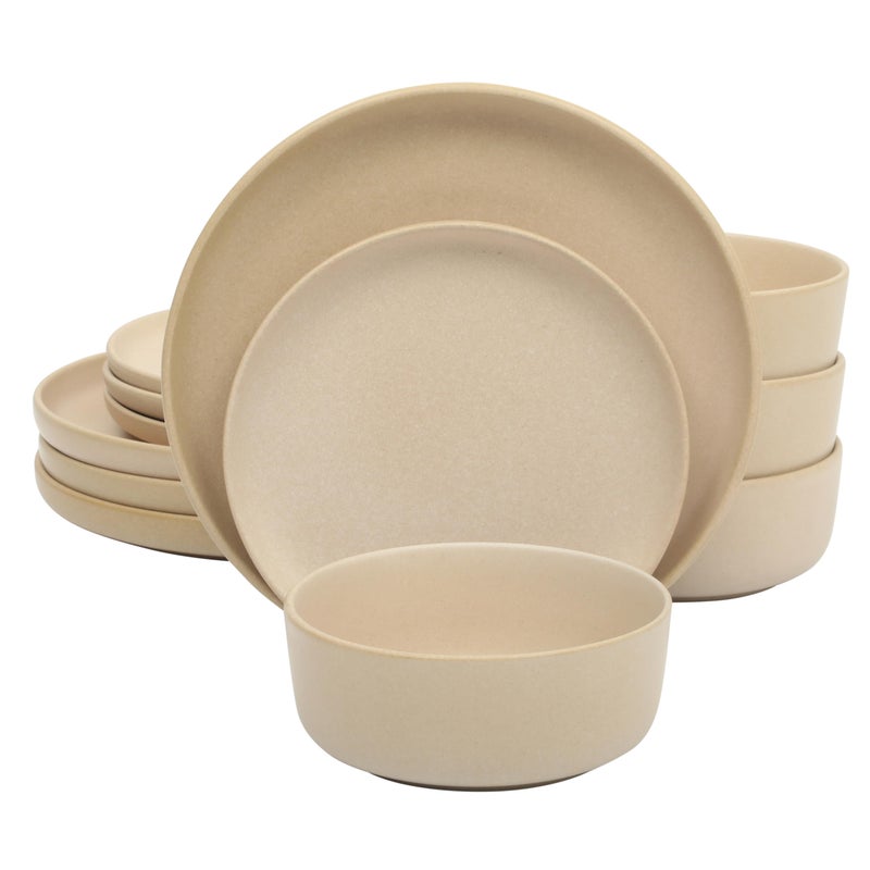 Gibson Elite Pasco 12 Piece (Service for 4) Plates and Bowls Reactive Glaze Dishes Stoneware Ceramic Dinnerware Set - Taupe - Image 1