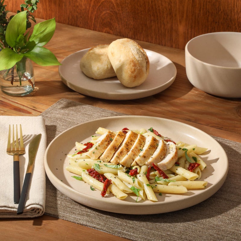 Gibson Elite Pasco 12 Piece (Service for 4) Plates and Bowls Reactive Glaze Dishes Stoneware Ceramic Dinnerware Set - Taupe - Image 5