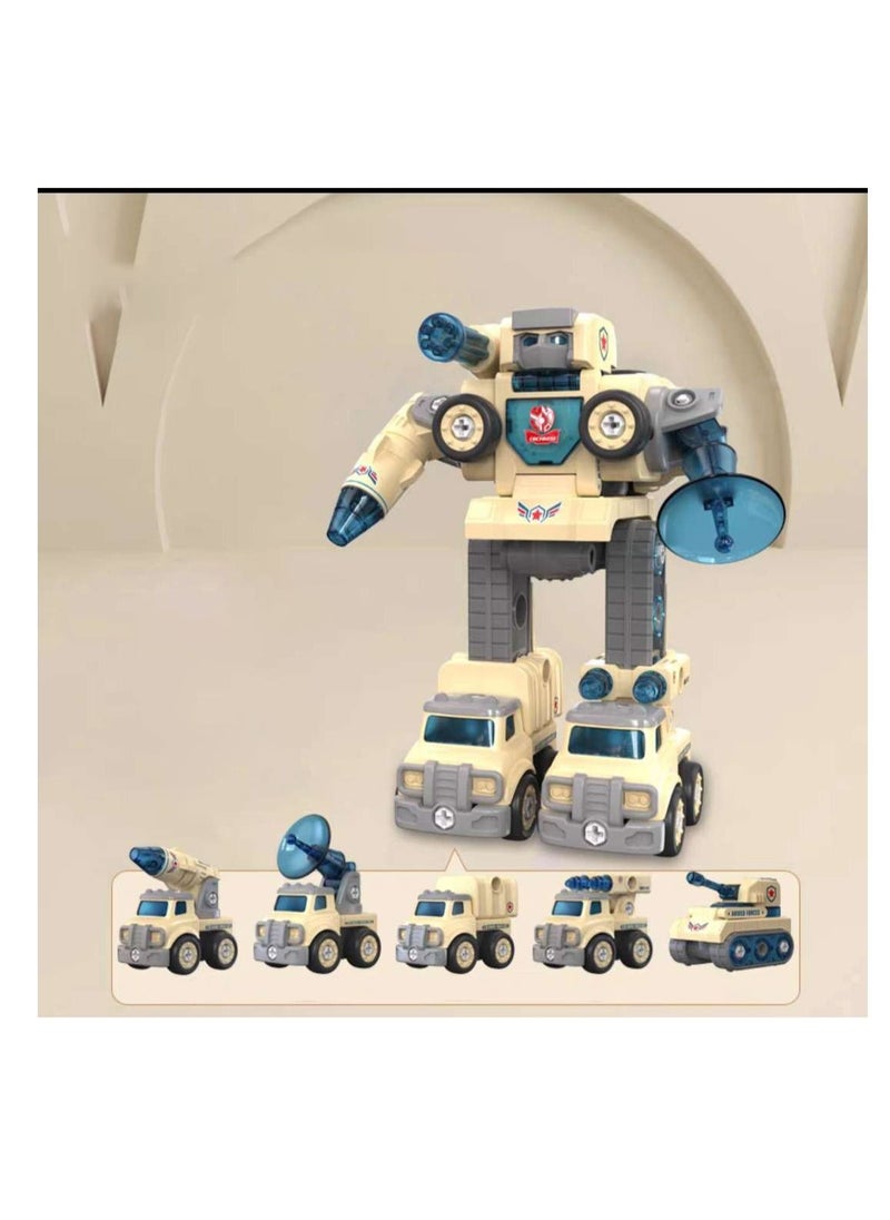 Five in One Take Apart Trucks Transform to Robot Building Toys For Boys