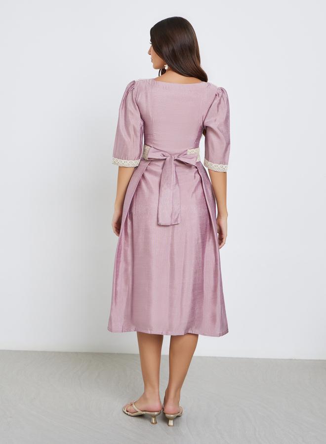 Maxim Creation Pink Lace Insert Flared Midi Dress - Image 5