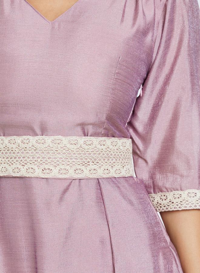 Maxim Creation Pink Lace Insert Flared Midi Dress - Image 4