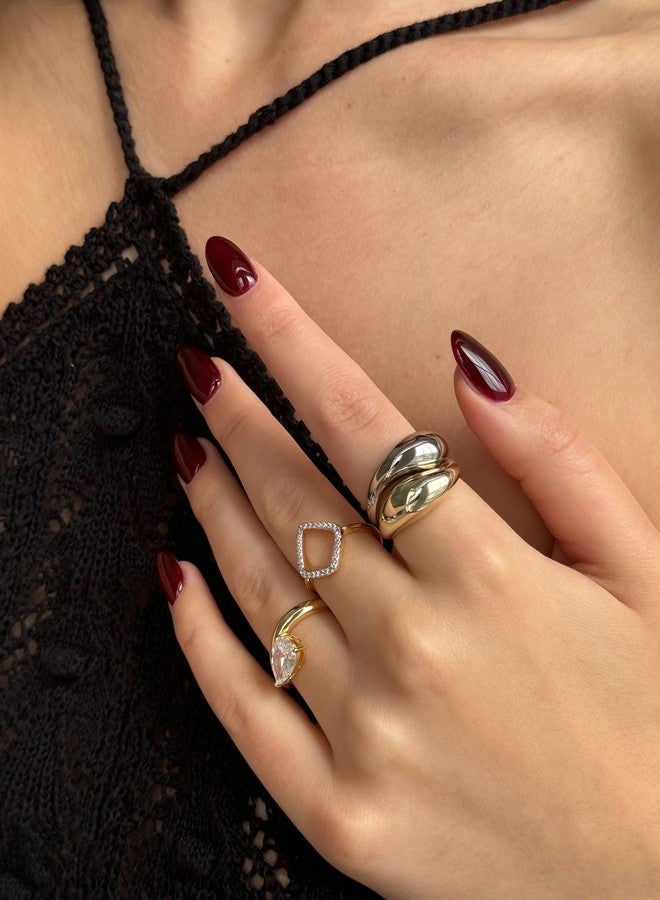 PAVOI 14K Gold Plated Mixed Metal Chunky Two Tone Wavy Dome Rings Pack for Women | Statement Rings Set | Size 7 - Image 4