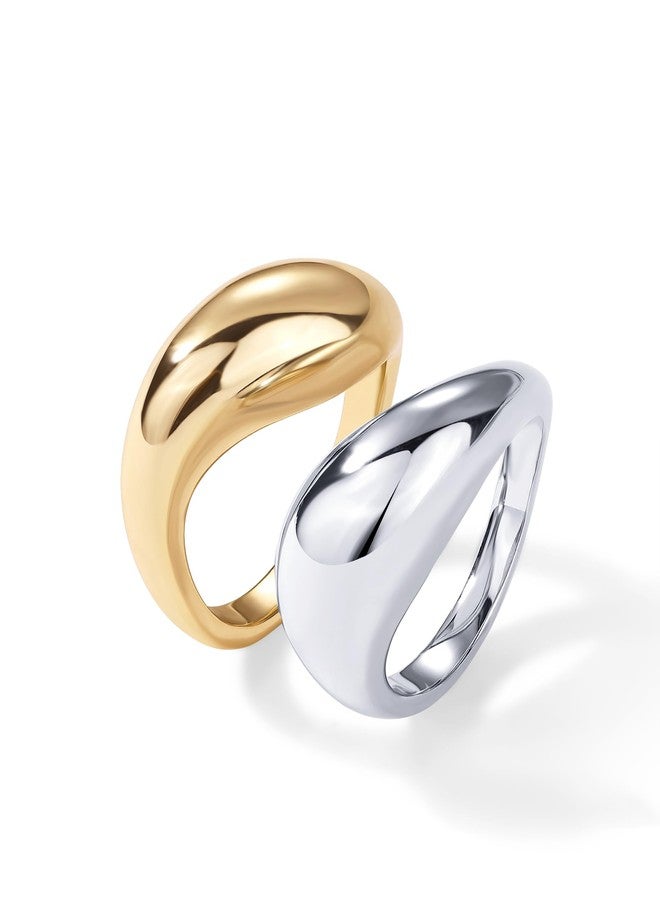 PAVOI 14K Gold Plated Mixed Metal Chunky Two Tone Wavy Dome Rings Pack for Women | Statement Rings Set | Size 7 - Image 3